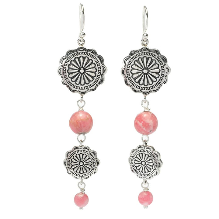 Southwest Elements 11.6ctw Rhodochrosite Concho Earrings