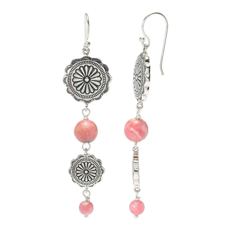 Southwest Elements 11.6ctw Rhodochrosite Concho Earrings