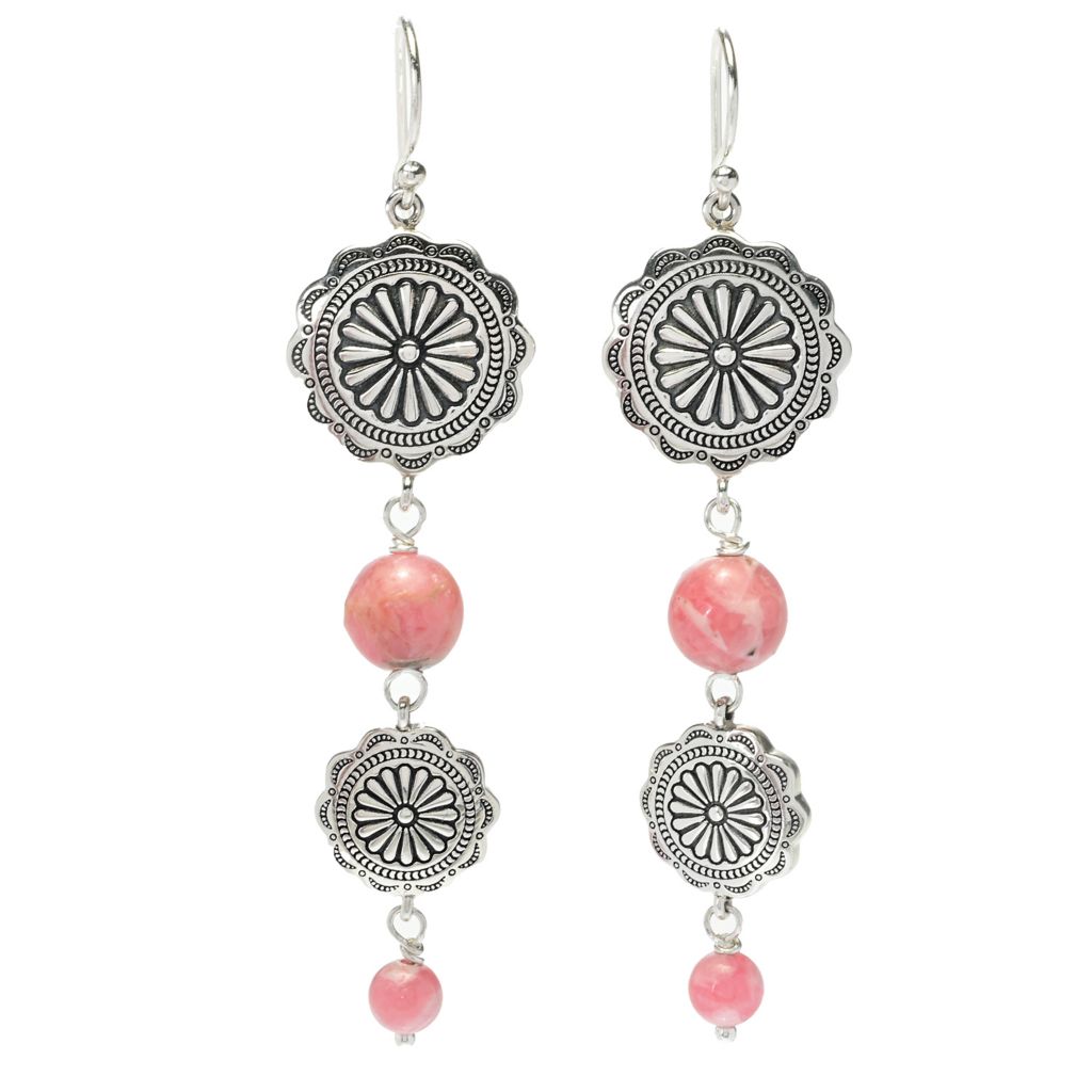 Southwest Elements 11.6ctw Rhodochrosite Concho Earrings