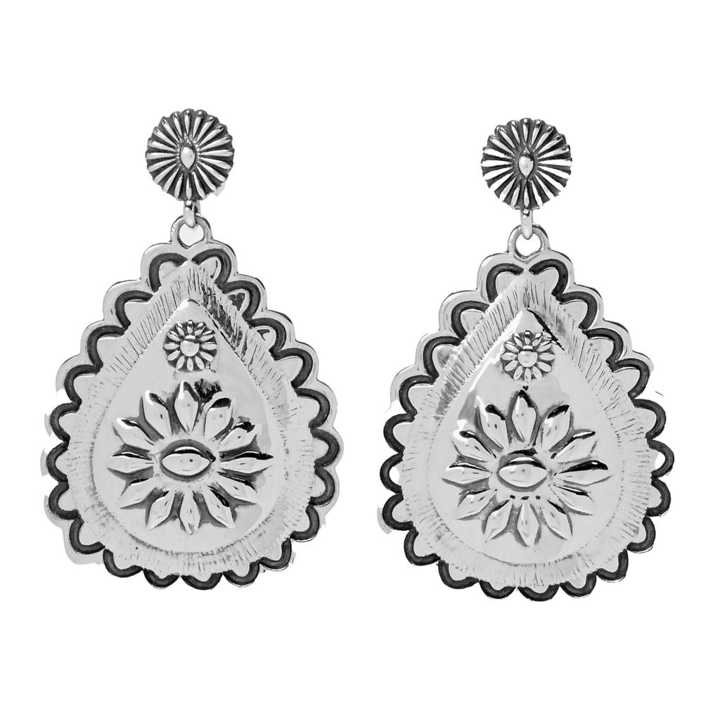 Southwest Elements Sterling Silver Concho Drop Earrings 1.65"