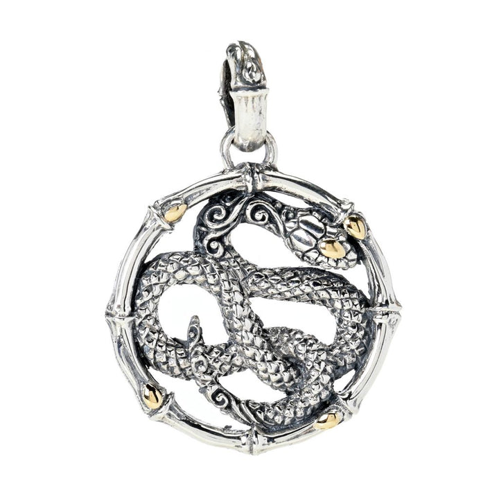 Artisan Silver by Samuel B. 18K Gold Accented Round Snake Pendant