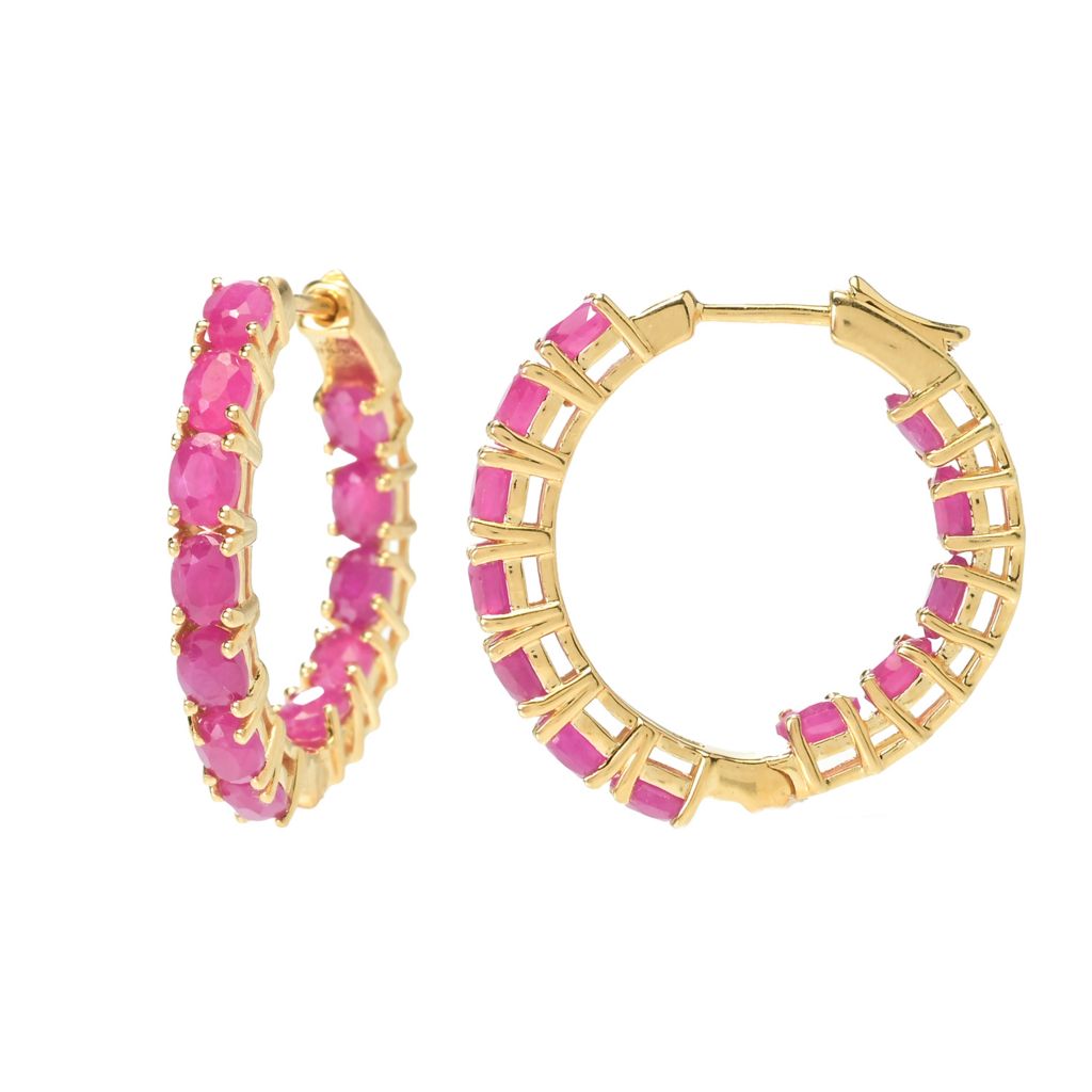Gem Treasures 18K Vermeil 3.36ctw Burmese Ruby Inside Out Hoop Earrings
