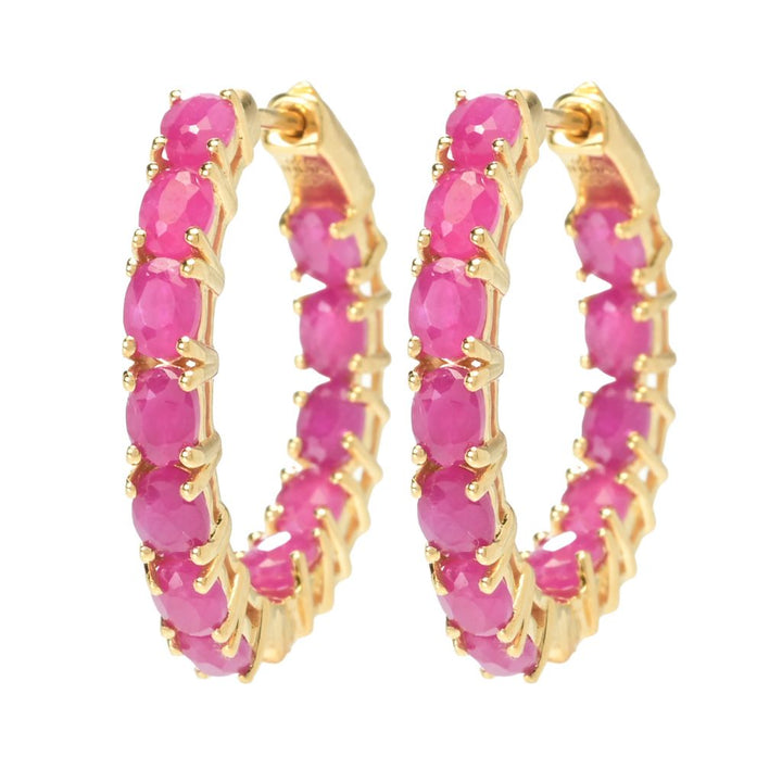 Gem Treasures 18K Vermeil 3.36ctw Burmese Ruby Inside Out Hoop Earrings