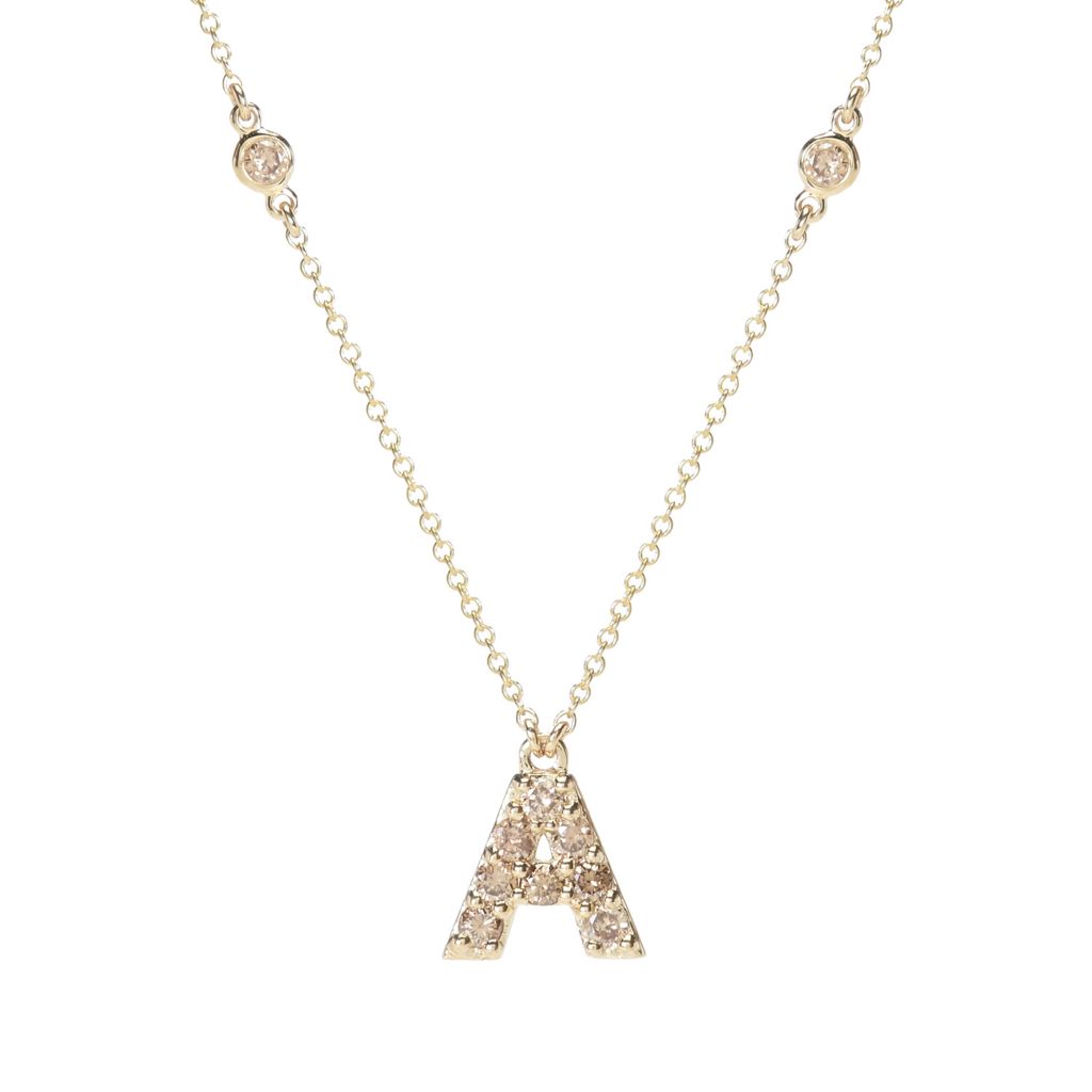 Gems of Distinction 14K Gold Champagne Diamond Initial Pendant w/ Chain