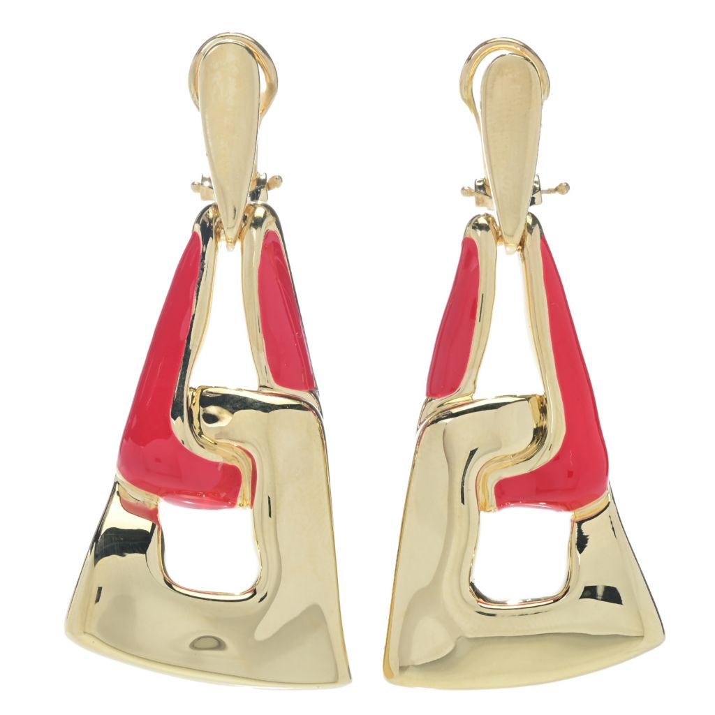 Graziella 23K Gold Plated Enamel Accented Square Rolo Earrings