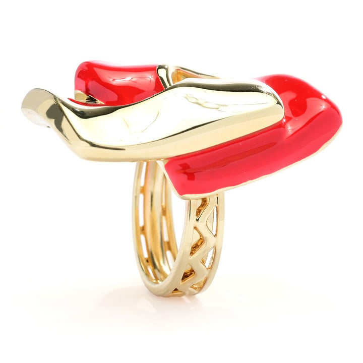 Graziella 23K Gold Plated Electroform Enamel Accented Square Rolo Ring
