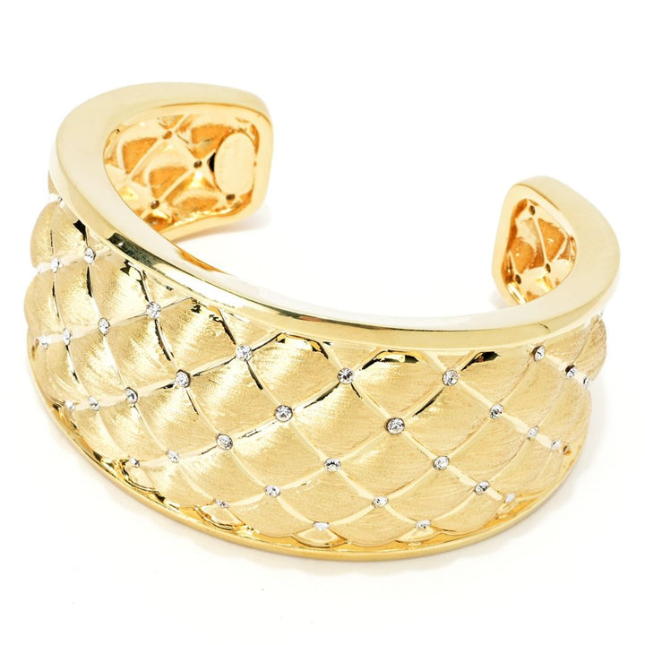 Graziella 23K Gold Plated Simulated Diamond 7" Quilted Cuff Bracelet