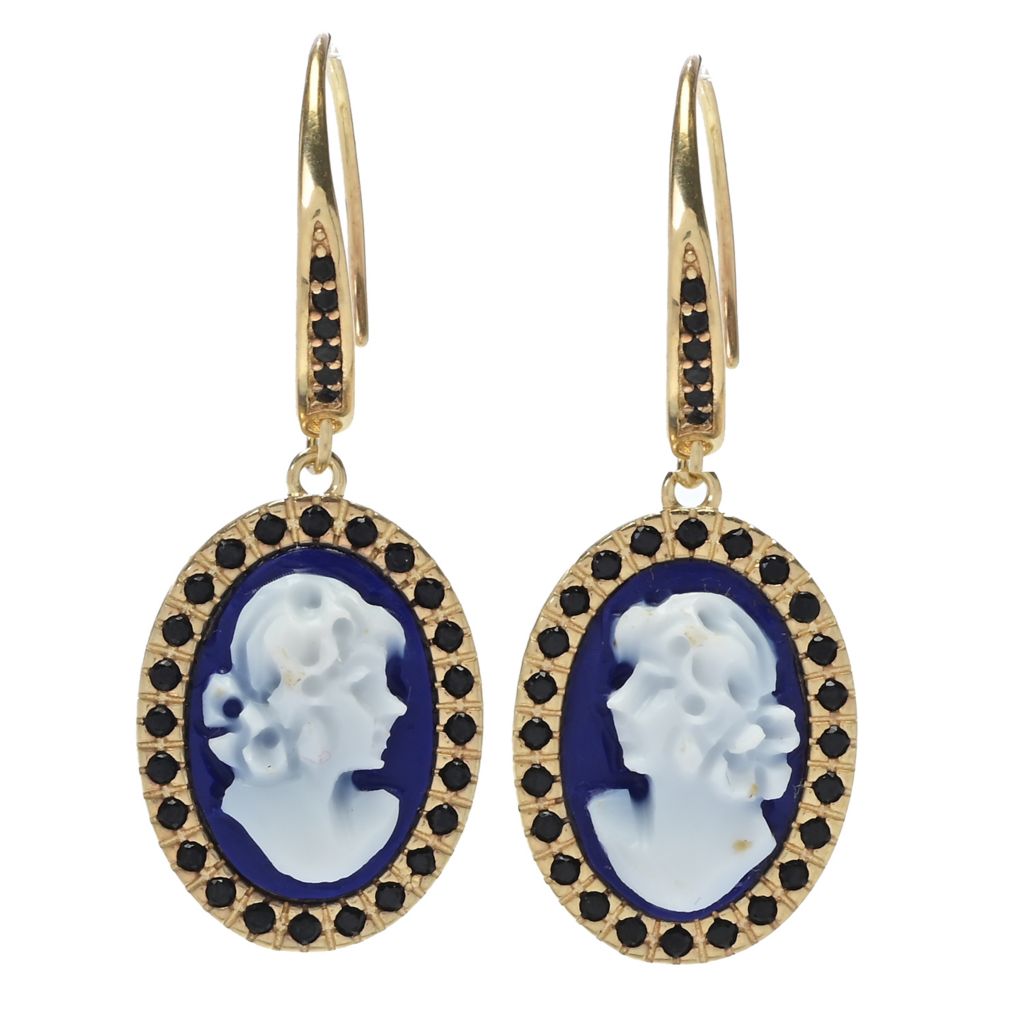 Cameo Italiano "Sunrise" Blue Agate Cameo & Simulated Diamond Drop Earrings
