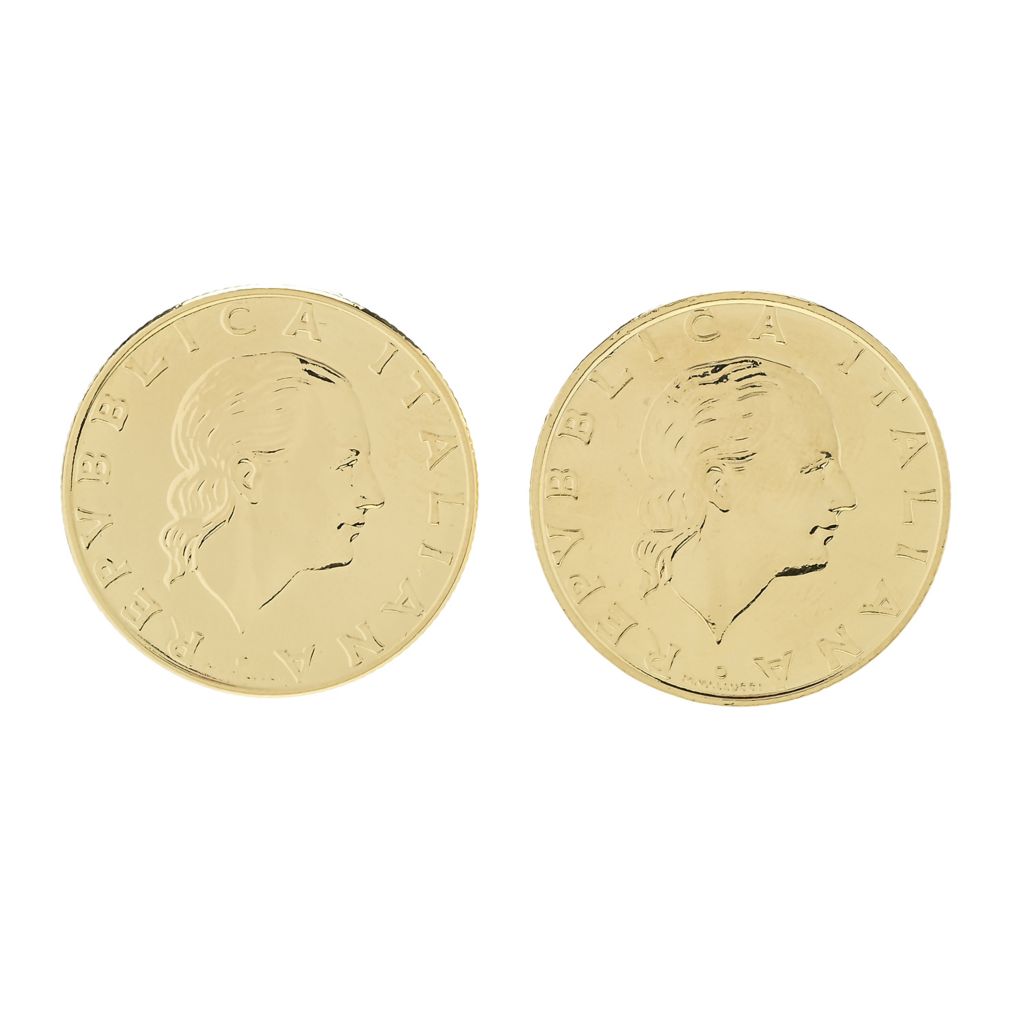 Toscana Italiana 18K Gold Plated Genuine 200 Lire Coin Button Stud Earrings