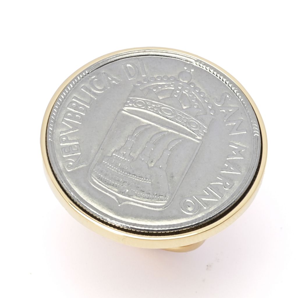 Toscana Italiana 18K Gold Plated Genuine San Marino 50 Lire Coin Ring