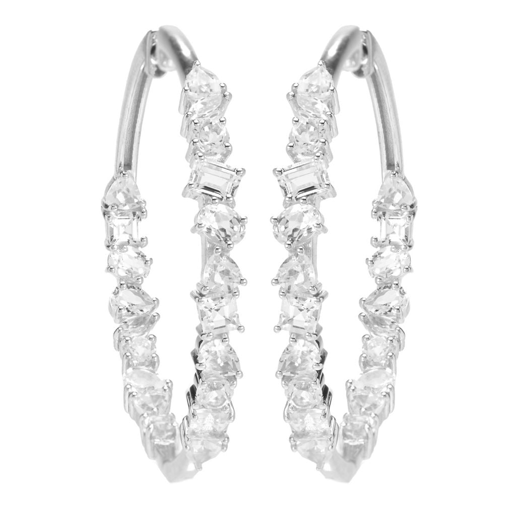 Gem Treasures Multi Shape White Topaz Inside Out Hoop Earrings