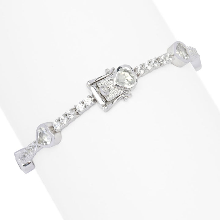 Gem Treasures White Topaz & Zircon Heart Tennis Bracelet