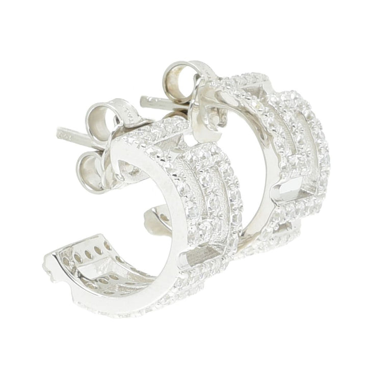 Sorrento Italian Silver 1.44 DEW Simulated Diamond Greek Key J-Hoop Earrings