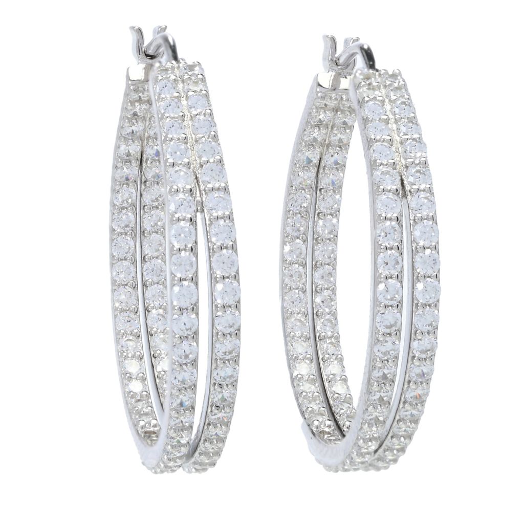 Sorrento Italian Silver 2.34 DEW Simulated Diamond Double Row Hoop Earrings