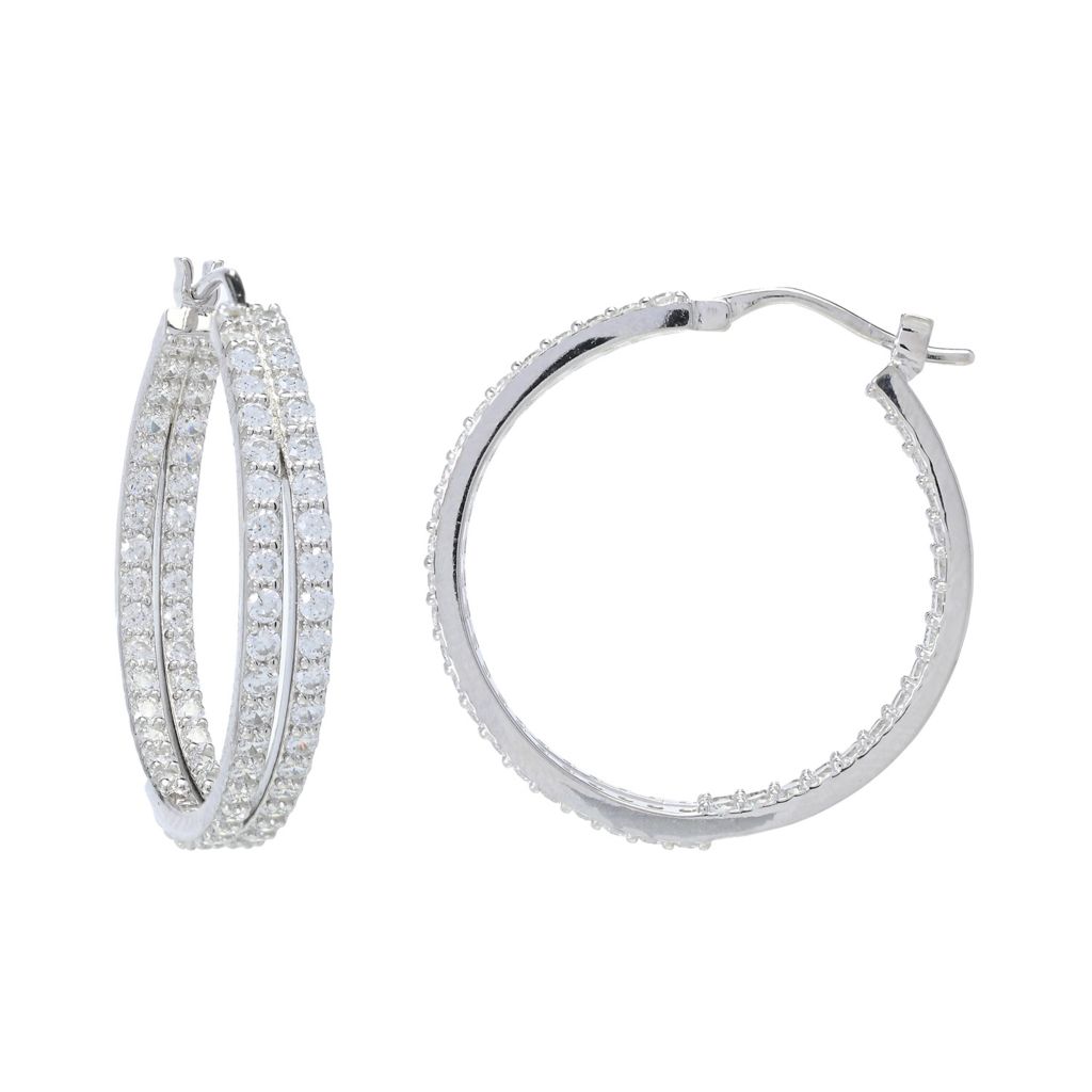 Sorrento Italian Silver 2.34 DEW Simulated Diamond Double Row Hoop Earrings