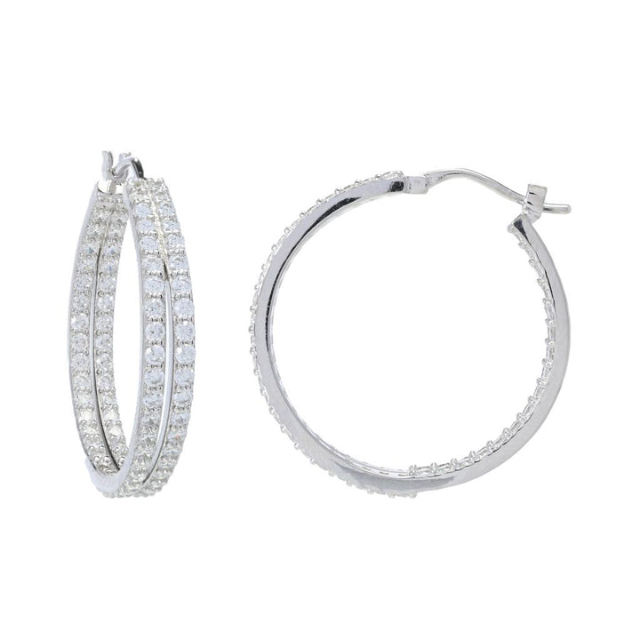 Sorrento Italian Silver 2.34 DEW Simulated Diamond Double Row Hoop Earrings