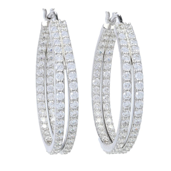 Sorrento Italian Silver 2.34 DEW Simulated Diamond Double Row Hoop Earrings