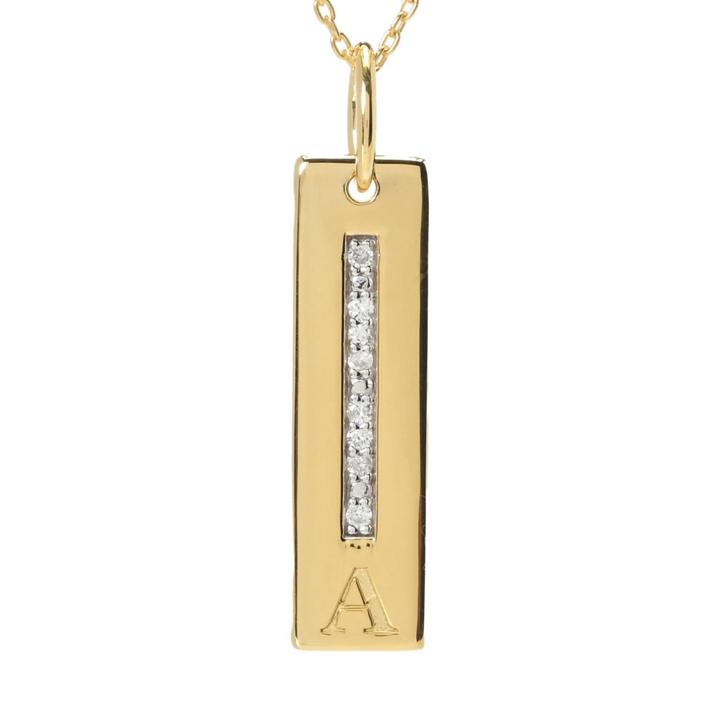 Diamond Treasures 18K Vermeil 0.08ctw Diamond Bar Initial Pendant w/ Chain