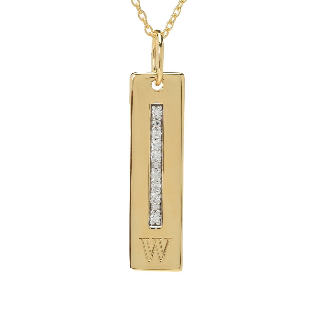 Diamond Treasures 18K Vermeil 0.08ctw Diamond Bar Initial Pendant w/ Chain