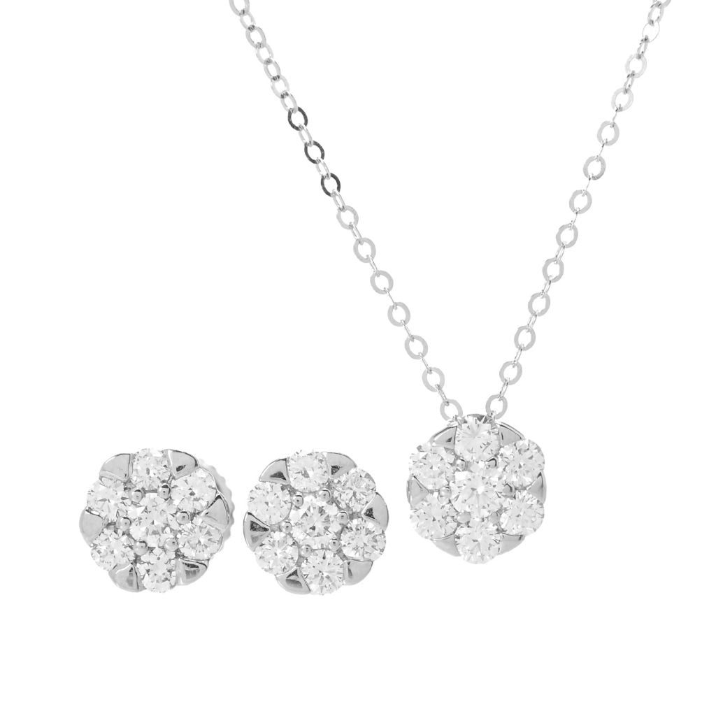 Diamond Treasures Platinum 0.90ctw Diamond Pendant w/ Chain & Stud Earrings Set