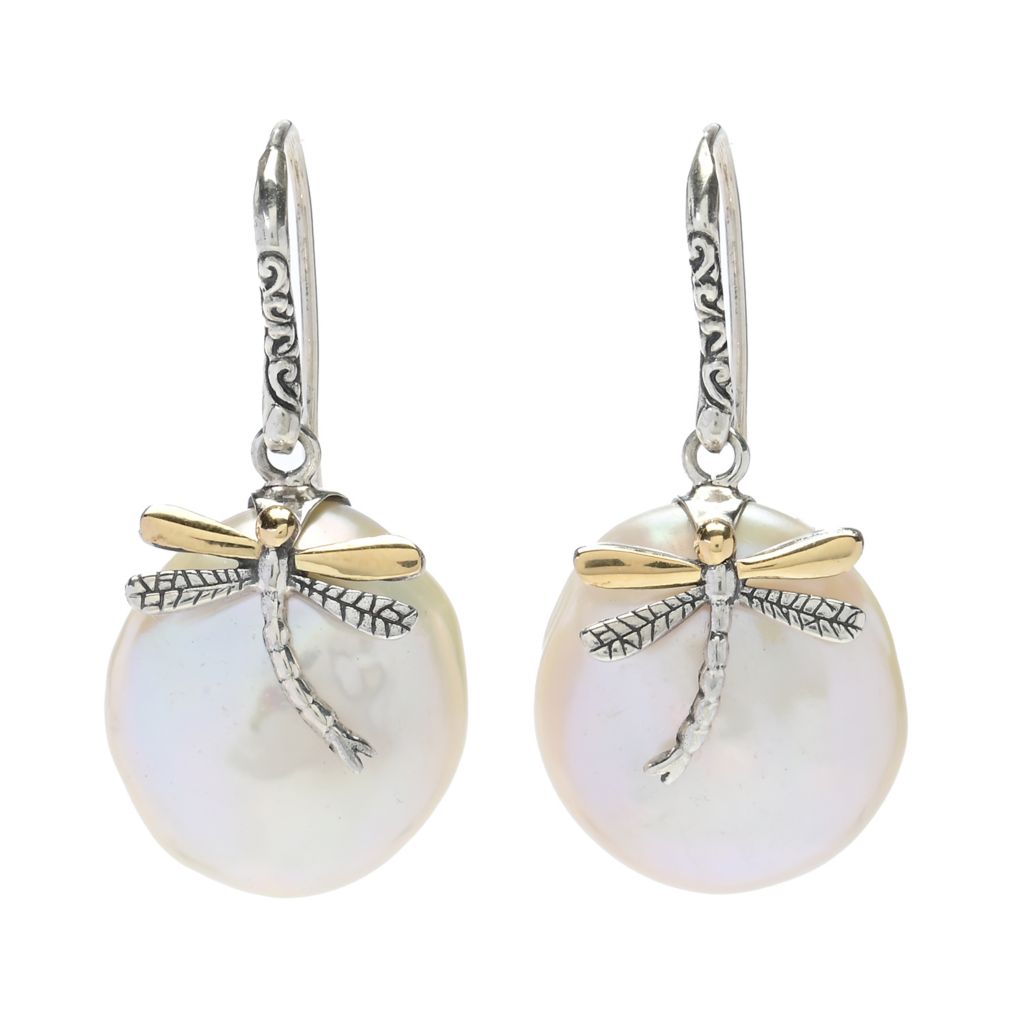 Artisan Silver by Samuel B. 18K Gold Accented Dragonfly Baroque Pearl Earrings