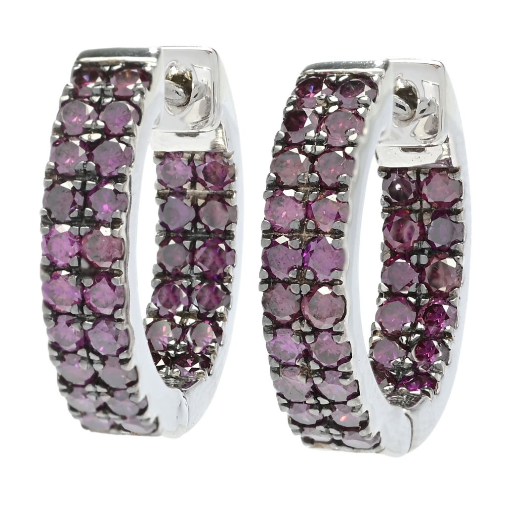 Diamond Treasures 14K White Gold 2.01ctw Purple Diamond Double Row Hoop Earrings