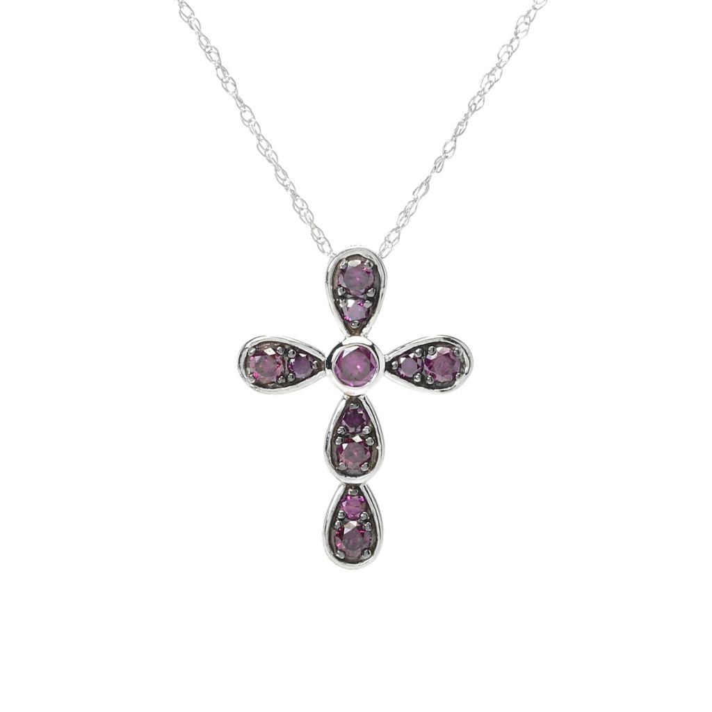 Diamond Treasures 14K White Gold 0.35ctw Purple Diamond Cross Pendant w/ Chain