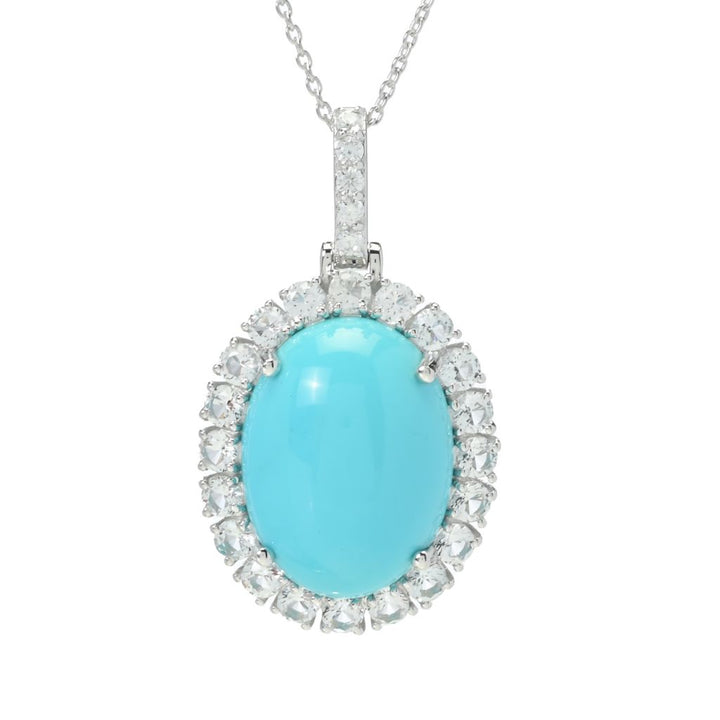 Gem Treasures 20x15mm Sleeping Beauty Turquoise & Zircon Pendant