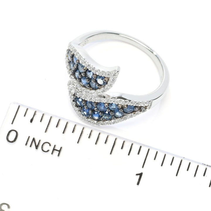 Gem Treasures 1.28ctw Ceylon Sapphire & Zircon Wave Bypass Ring
