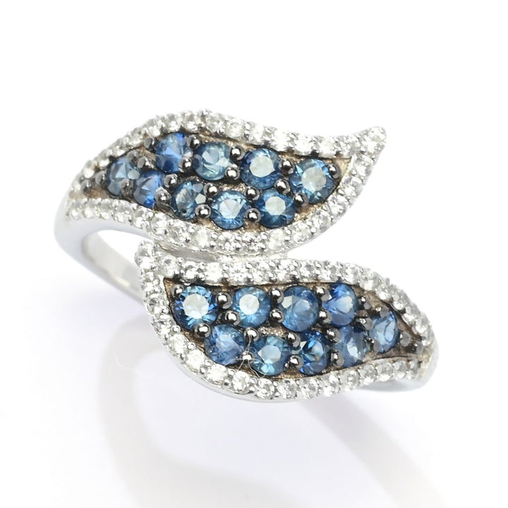 Gem Treasures 1.28ctw Ceylon Sapphire & Zircon Wave Bypass Ring