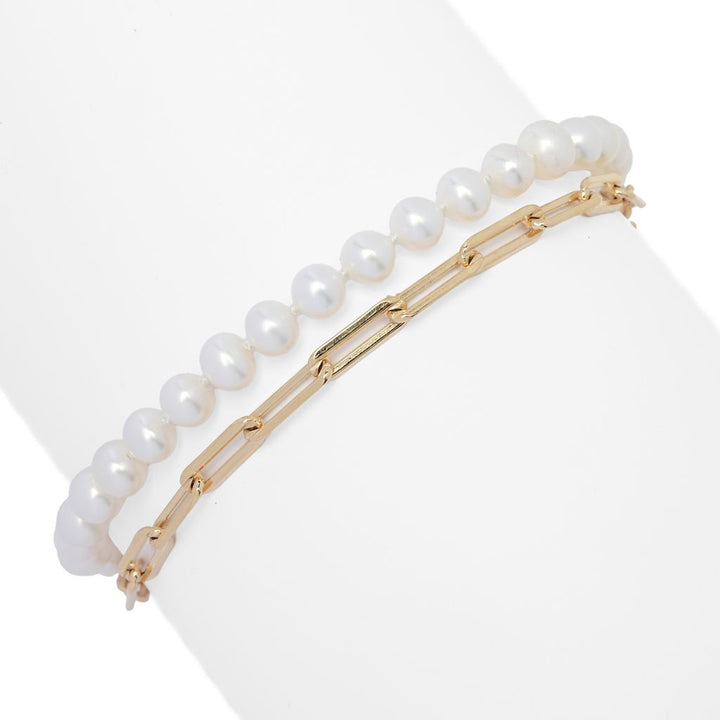 Imperial Pearl Freshwater Cultured Pearl & Paperclip Chain 2-Row Bracelet