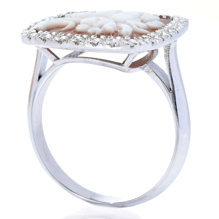 Cameo Italiano 14K Gold 14mm Floral Bouquet Cameo & Diamond Halo Ring
