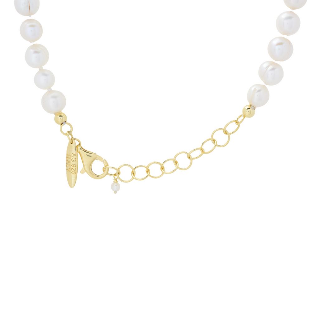 Graziella 23K Gold Plated Carved Rose Cross Pendant w/ Cultured Pearl Necklace