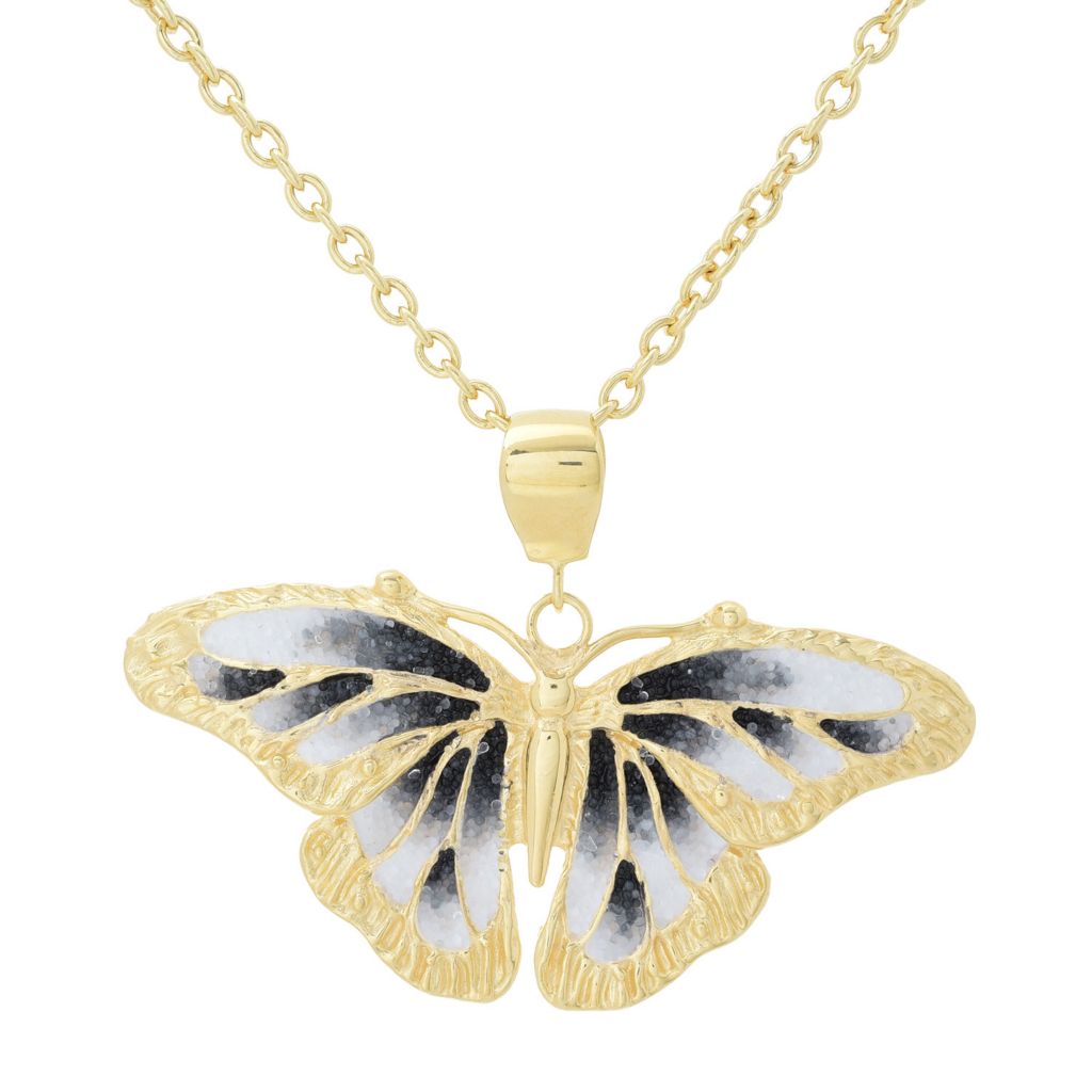 Graziella 23K Gold Plated Choice of Color Enamel Butterfly Pendant w/ Chain