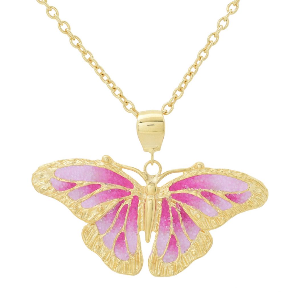 Graziella 23K Gold Plated Choice of Color Enamel Butterfly Pendant w/ Chain