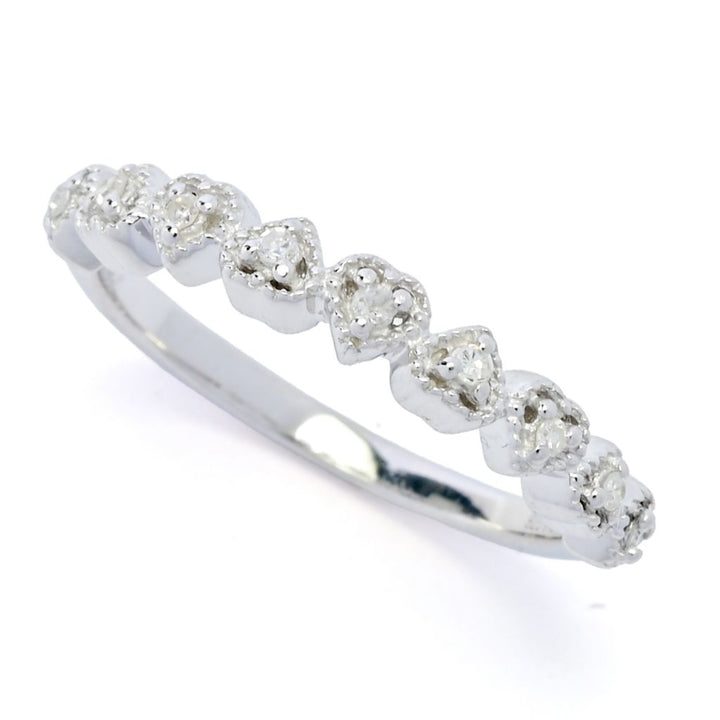 Diamond Treasures Sterling Silver 0.09ctw Pave Diamond Heart Band Ring