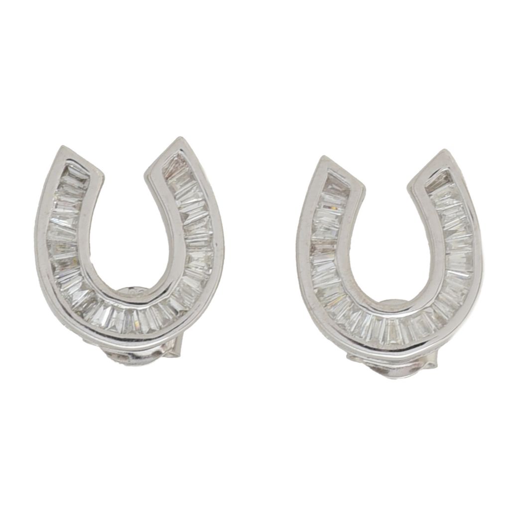 Diamond Treasures 0.59ctw Baguette Diamond Horseshoe Stud Earrings