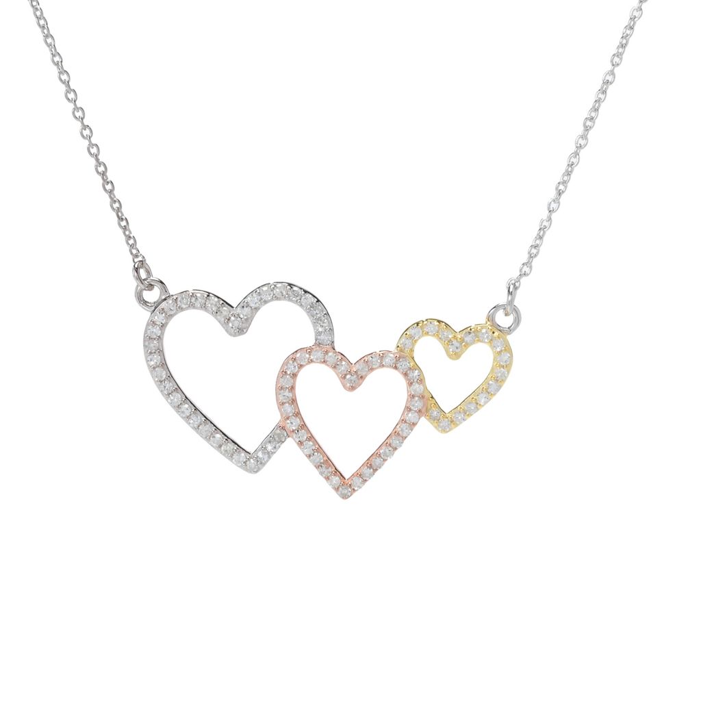 Diamond Treasures 0.54ctw Diamond Interlocking Hearts Tri-Color Necklace