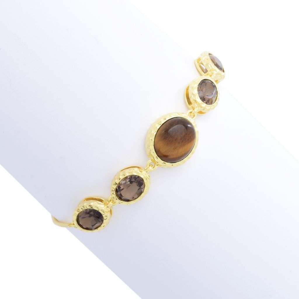 Elemental Gems 18K Gold Plated Opaque & Faceted Gemstone Bolo Bracelet