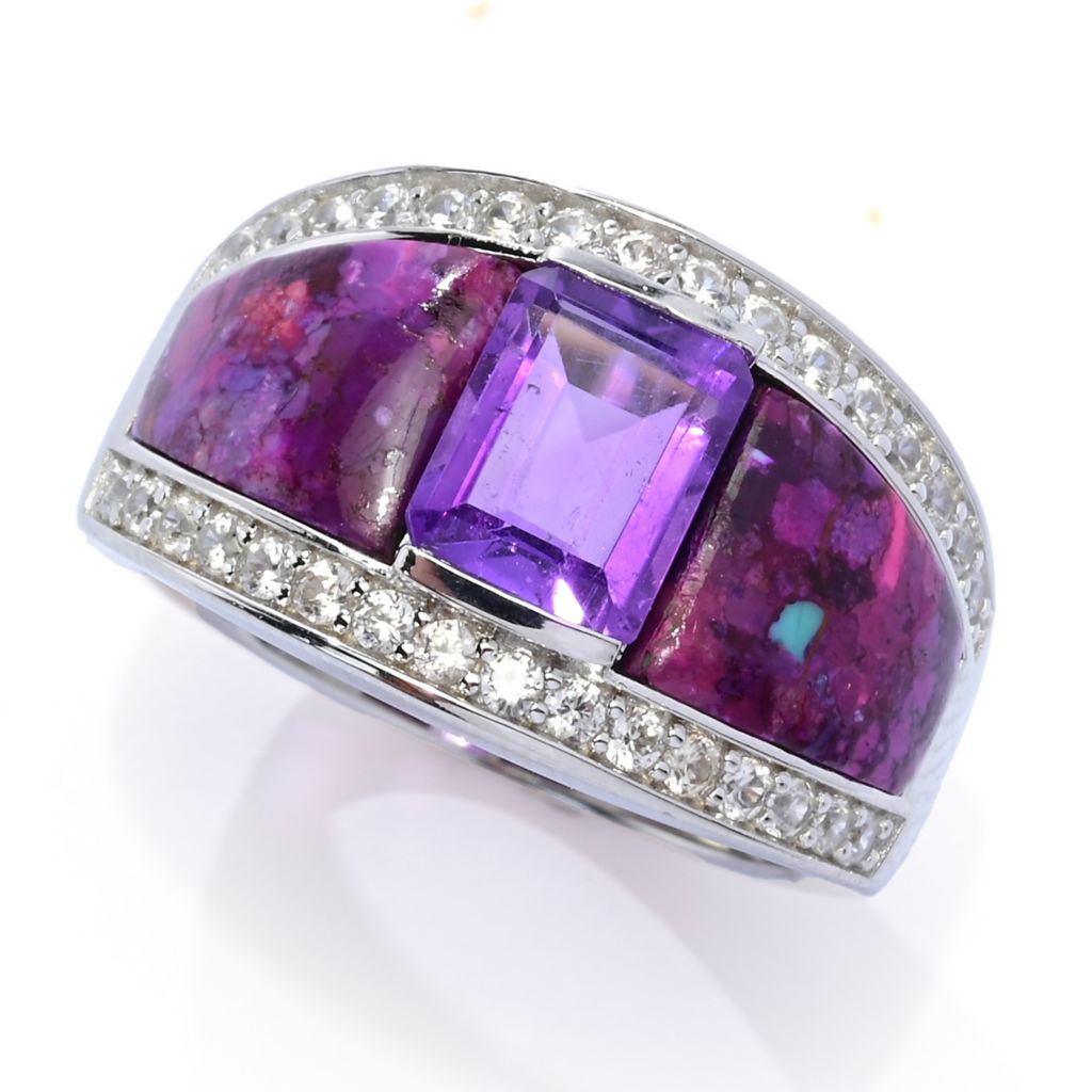 Elemental Gems Platinum Plated Choice of 10x8mm Turquoise Inlay & Gem Ring