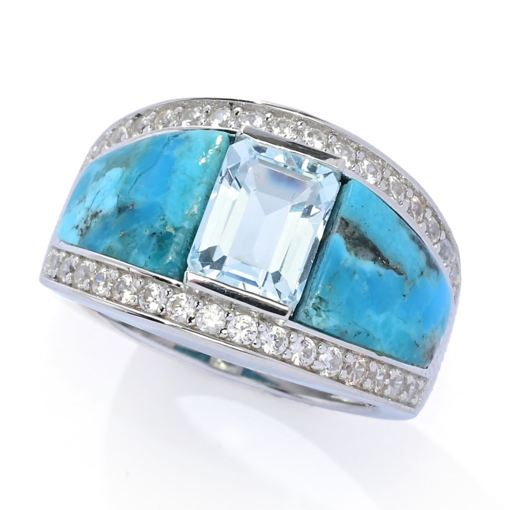 Elemental Gems Platinum Plated Choice of 10x8mm Turquoise Inlay & Gem Ring