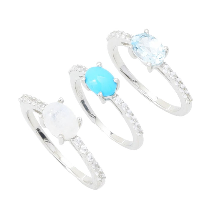 Elemental Gems Platinum Plated Gemstone & White Zircon Set of 3 Rings