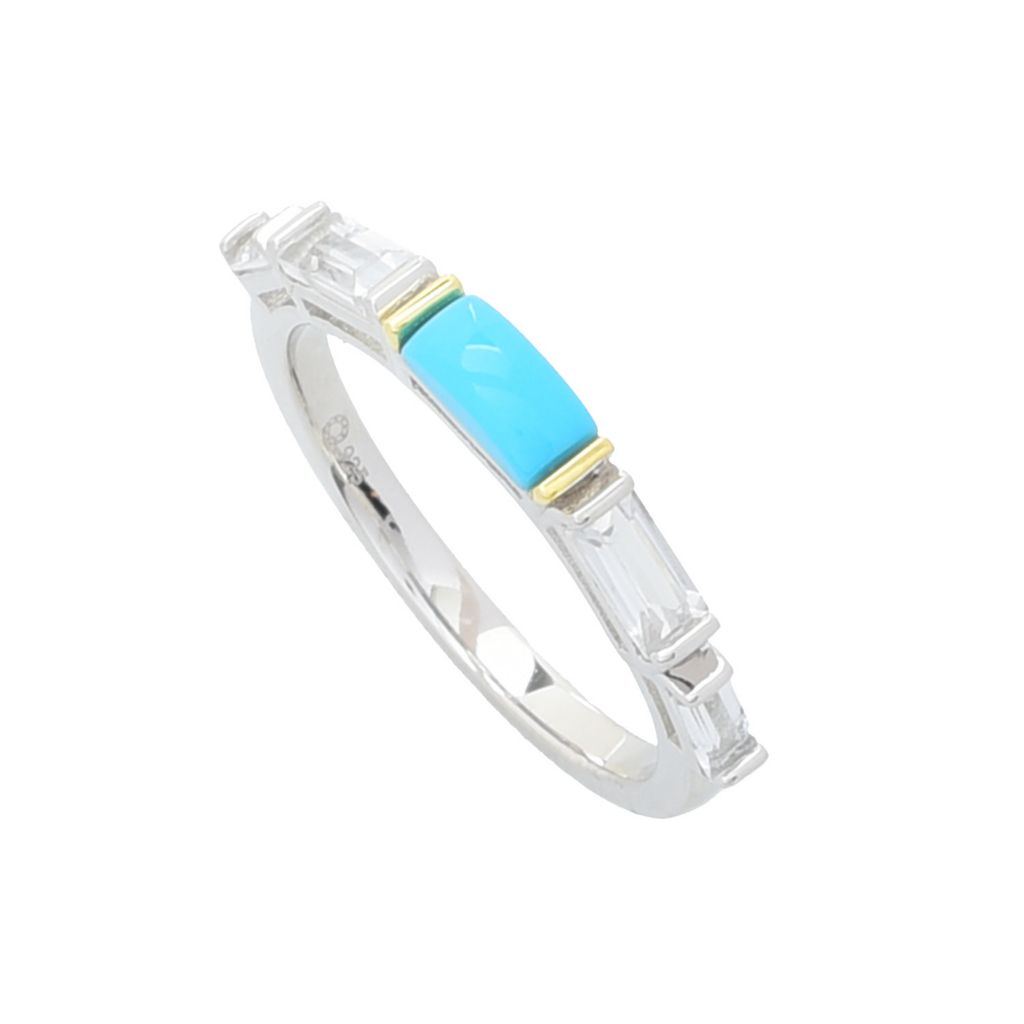 Elemental Gems Sleeping Beauty Turquoise & Baguette White Topaz Ring