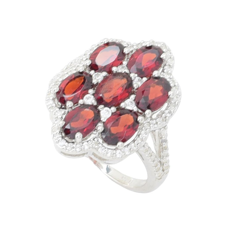 Elemental Gems Platinum Plated 4.95ctw Garnet & White Zircon Cluster Ring