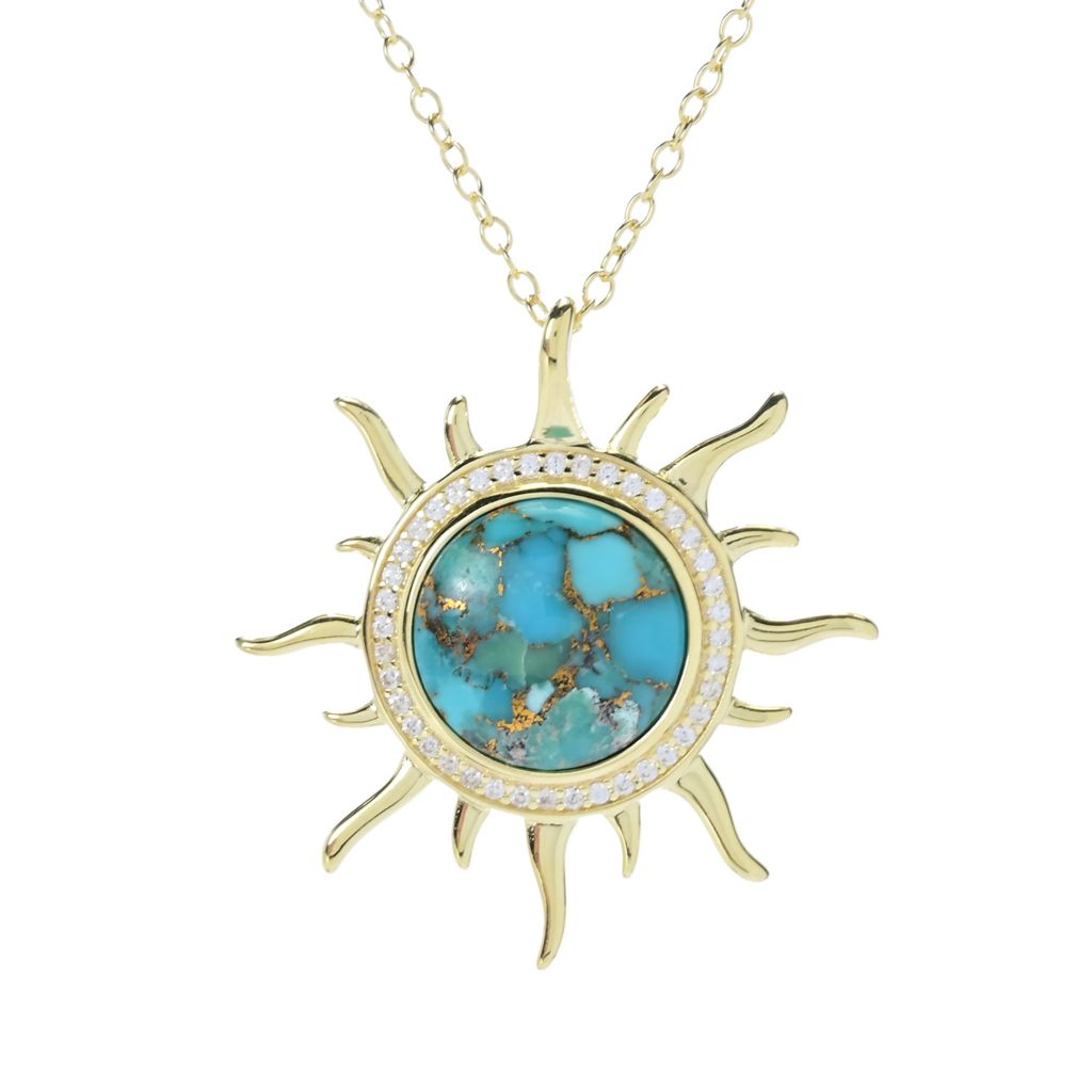 Elemental Gems 12mm Blue Copper Turquoise & Zircon Sun Pendant