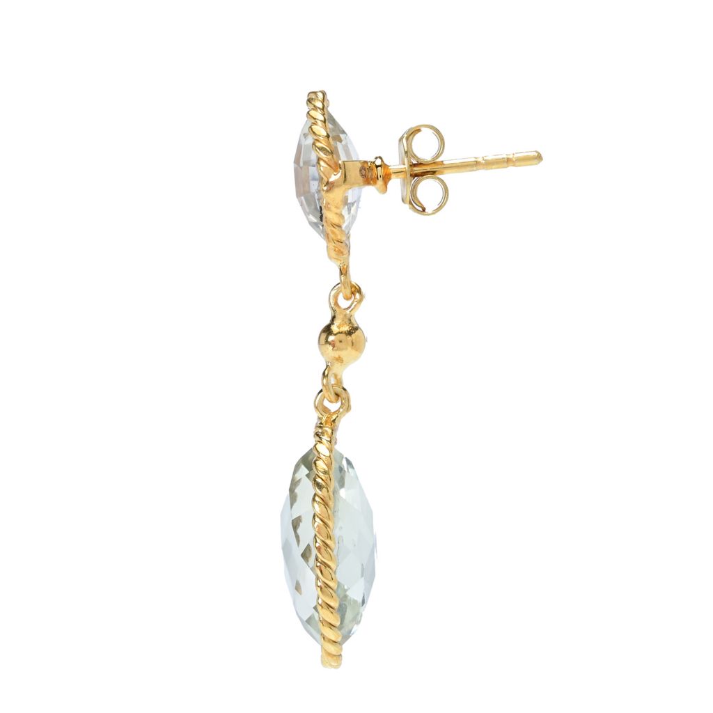 Elemental Gems 18K Gold Plated 14.42ctw Prasiolite 1.25" Drop Earrings