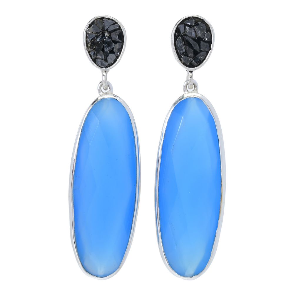 Artisan Silver by Samuel B. Choice of Gem & Black Diamond Drop Earrings
