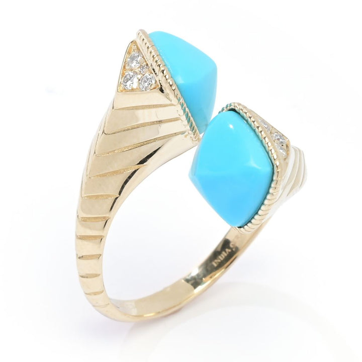 CIRARI 14K Gold 8mm Sleeping Beauty Turquoise & Diamond Bypass Ring