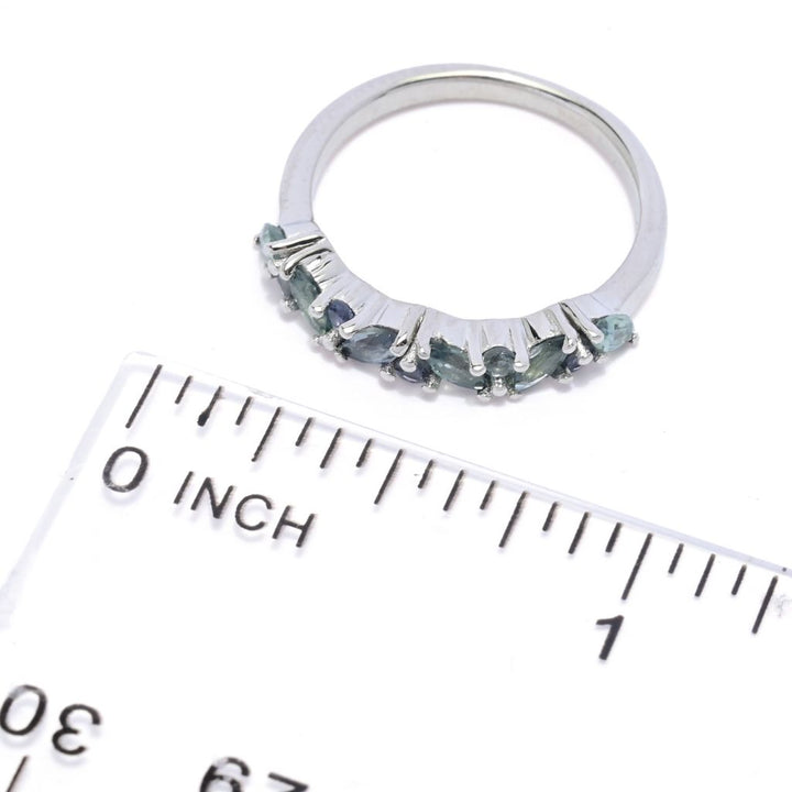 Elemental Gems Platinum Plated 1.38ctw Montana Peacock Sapphire Stack Ring