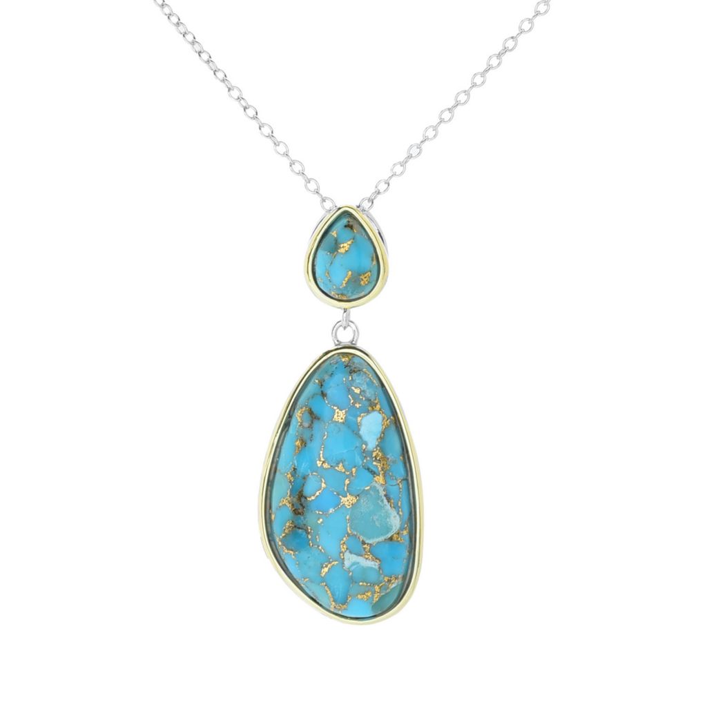 Elemental Gems Two-tone 24x13mm Blue Copper Turquoise Pendant w/ Chain